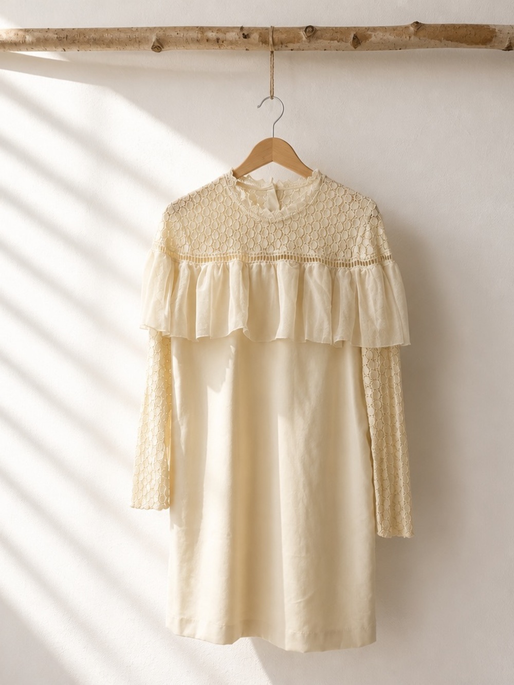 Stretch Twill Dress Lace Sleeve and Popover